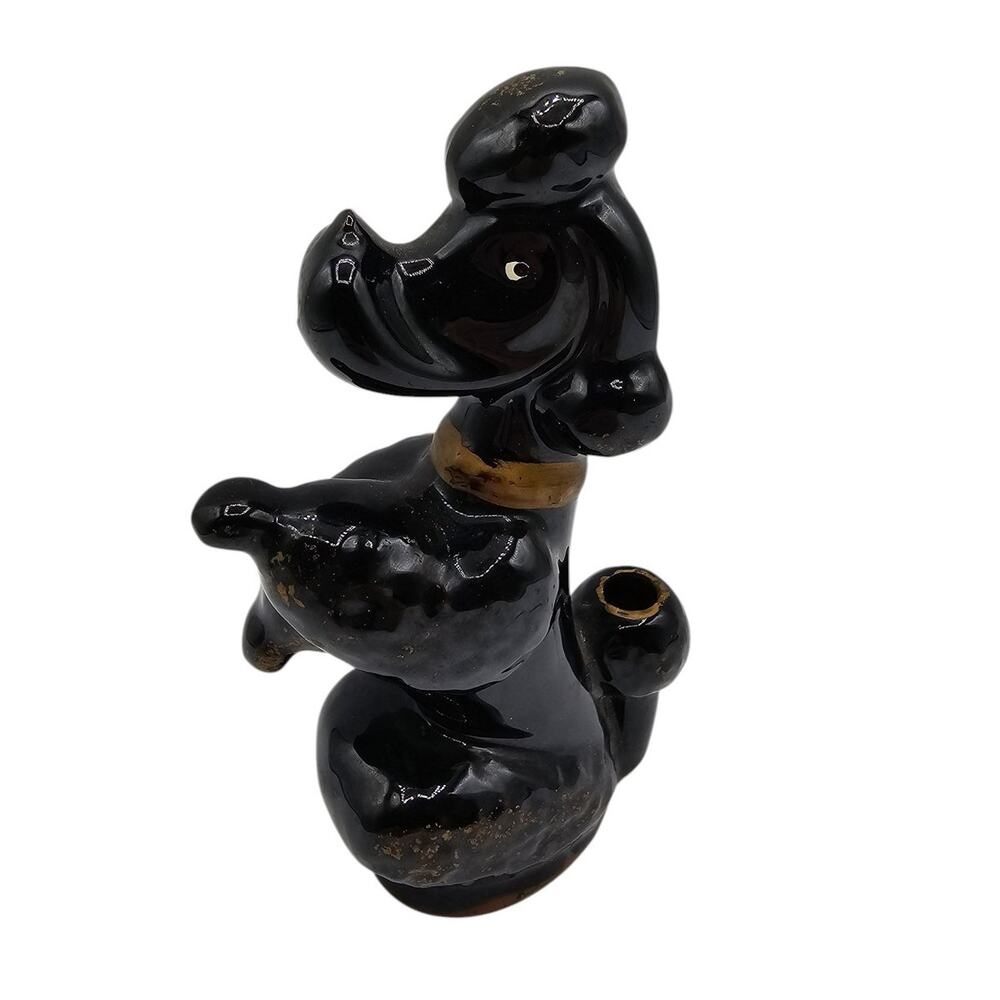 Vintage Ceramic Black Gold Poodle Pen Holder japan dog figurine desktop redware
